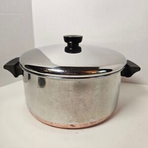 Vintage Revere Ware 4.5 Qt Stock Pot Copper Clad Stainless Steel 1801 USA Lid